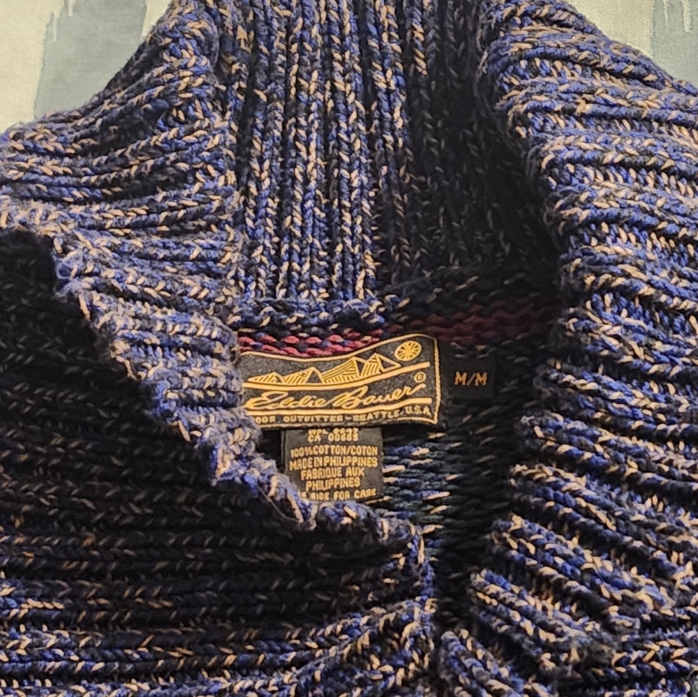 Vintage Eddie Bauer Sweater Blue & Green Outdoor Men's Size Medium - Picture 6 of 7